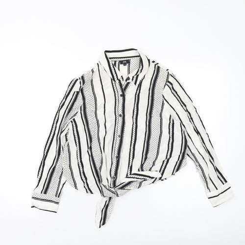 River Island Womens Ivory Striped Viscose Basic Button-Up Size 10 Collared