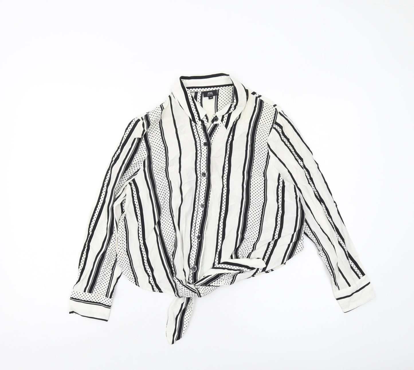 River Island Womens Ivory Striped Viscose Basic Button-Up Size 10 Collared