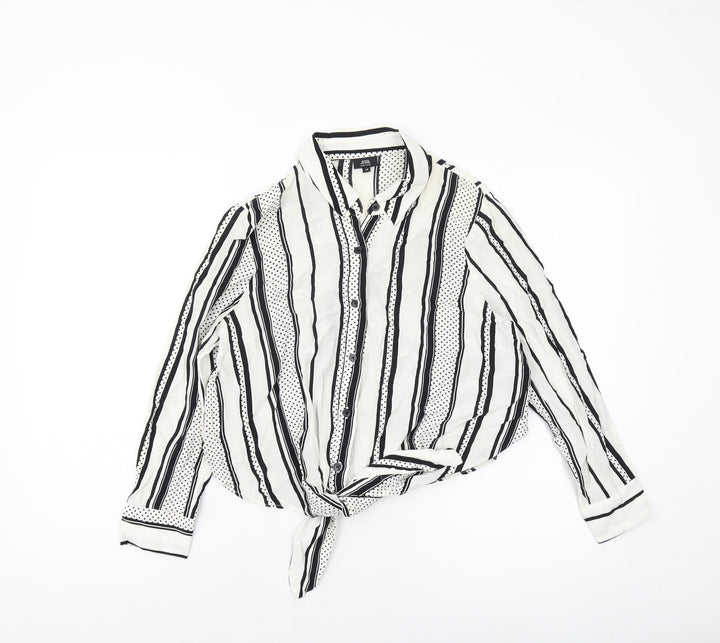River Island Womens Ivory Striped Viscose Basic Button-Up Size 10 Collared
