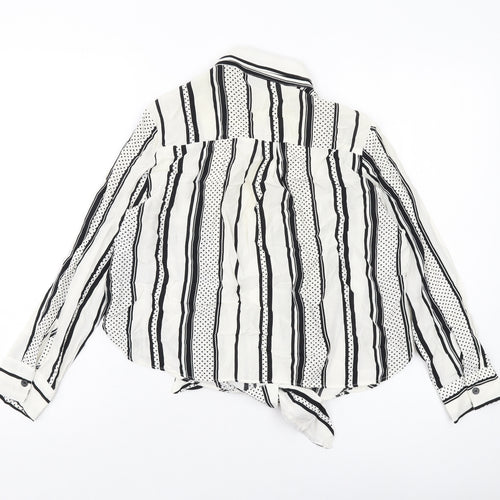 River Island Womens Ivory Striped Viscose Basic Button-Up Size 10 Collared