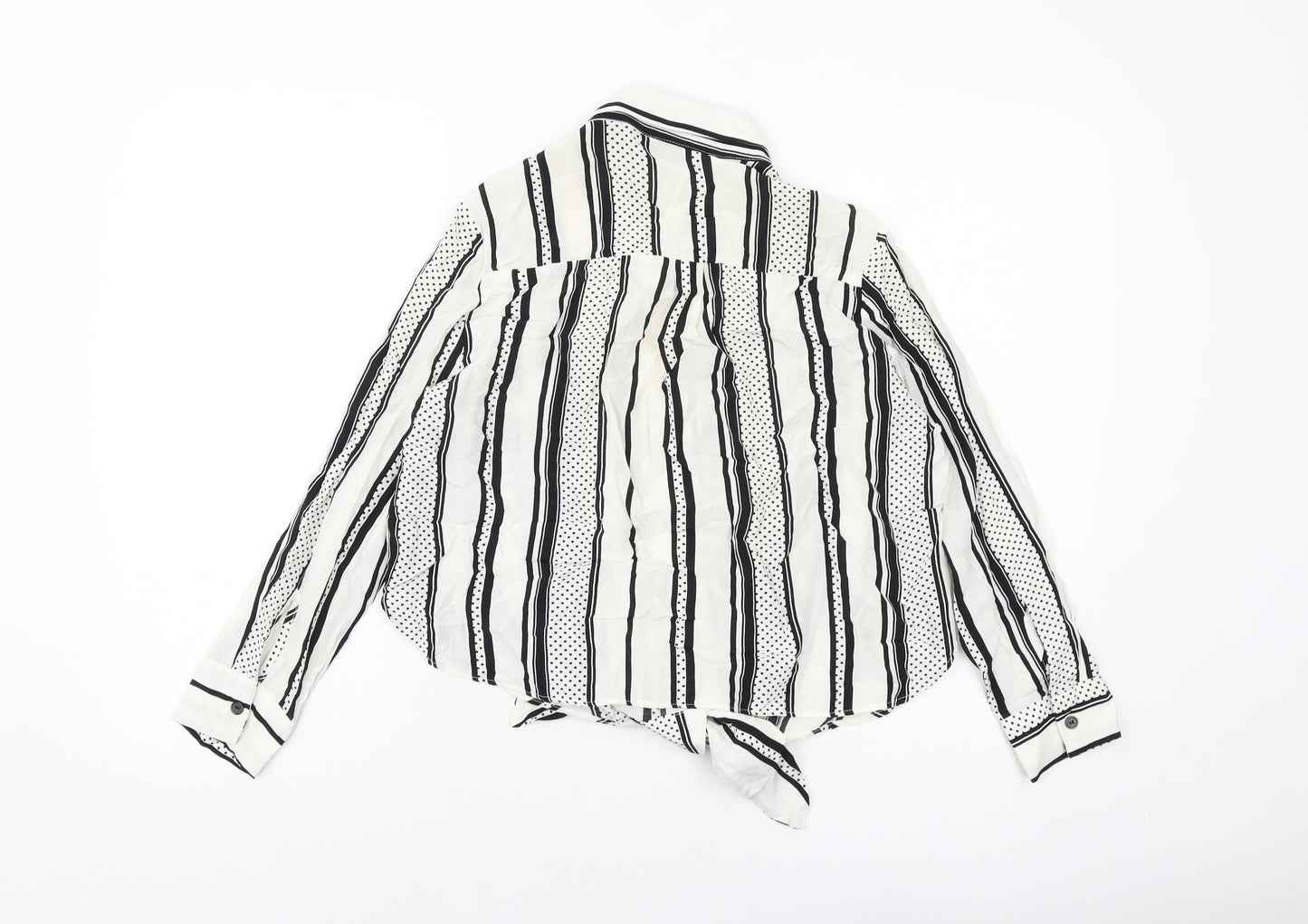 River Island Womens Ivory Striped Viscose Basic Button-Up Size 10 Collared