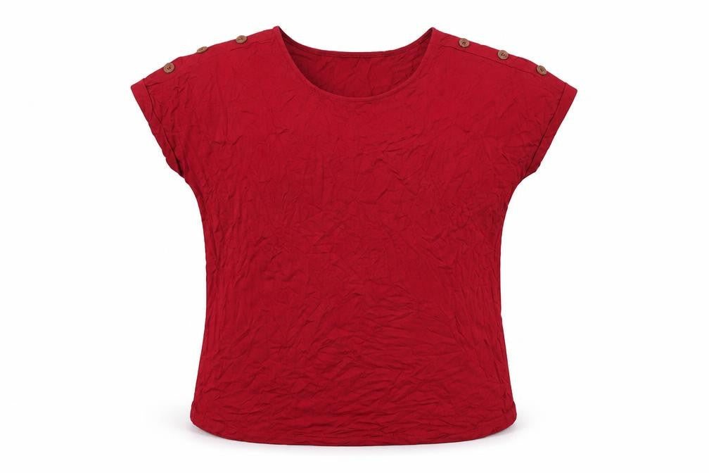 Front view of Selec women’s red viscose basic t-shirt, size UK 18, round neck