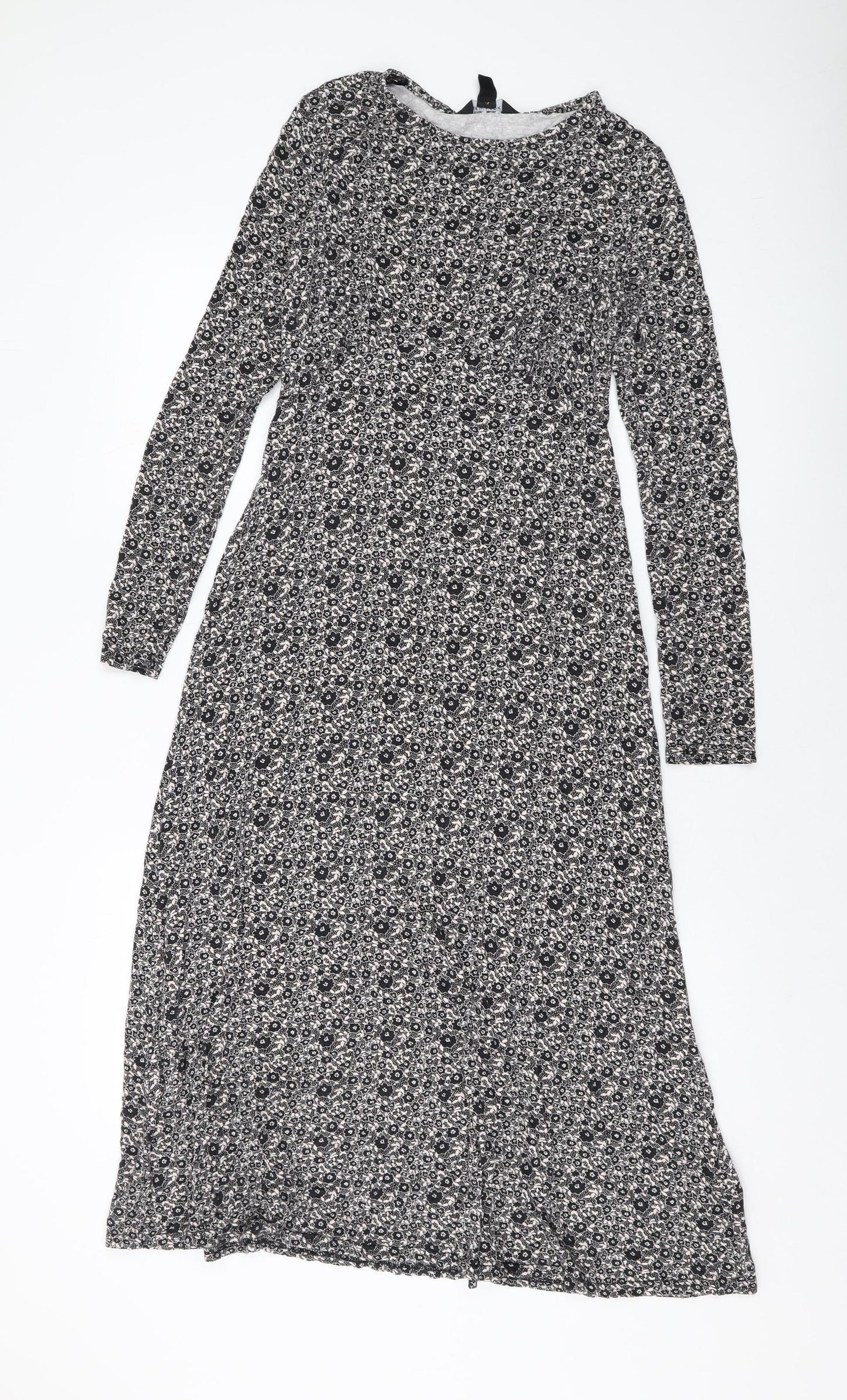 New Look Womens Black Geometric Viscose A-Line Size 10 Round Neck Pullover