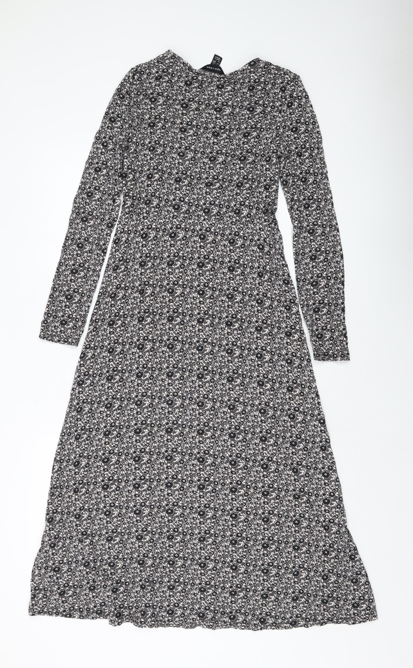 New Look Womens Black Geometric Viscose A-Line Size 10 Round Neck Pullover