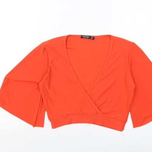 Nasty Gal Womens Orange Polyester Cropped Blouse Size 10 V-Neck