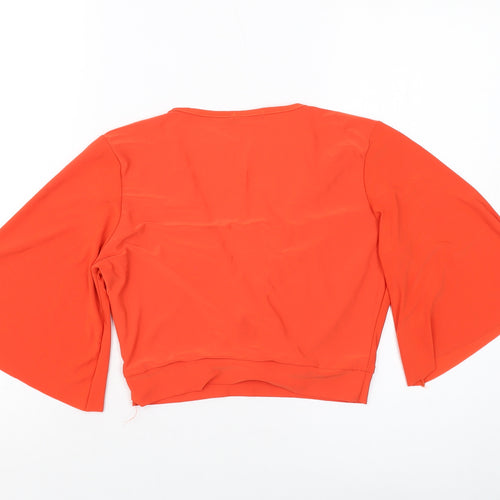 Nasty Gal Womens Orange Polyester Cropped Blouse Size 10 V-Neck