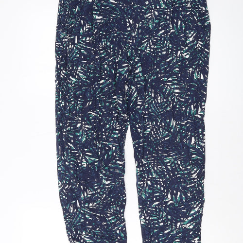 Marks and Spencer Womens Blue Geometric Viscose Trousers Size 14 L25 in Regular