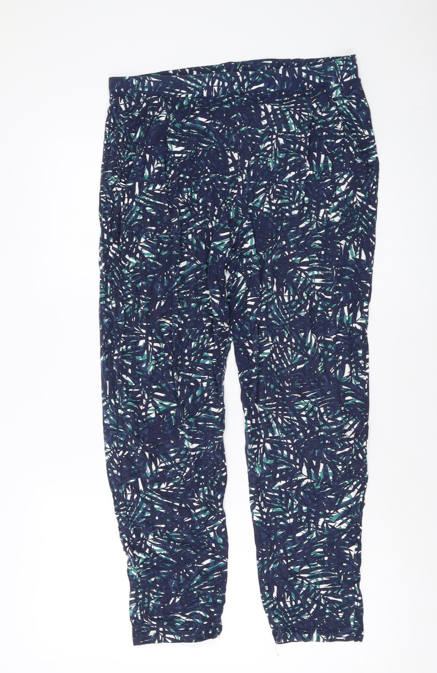 Marks and Spencer Womens Blue Geometric Viscose Trousers Size 14 L25 in Regular