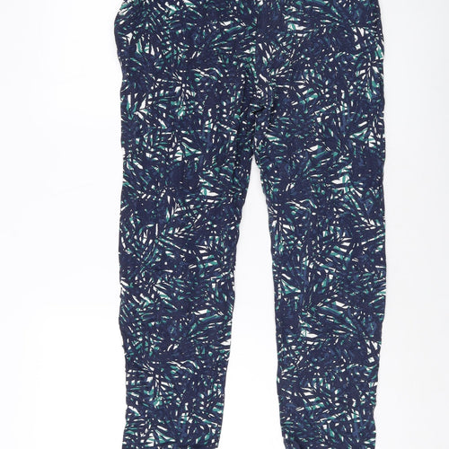 Marks and Spencer Womens Blue Geometric Viscose Trousers Size 14 L25 in Regular