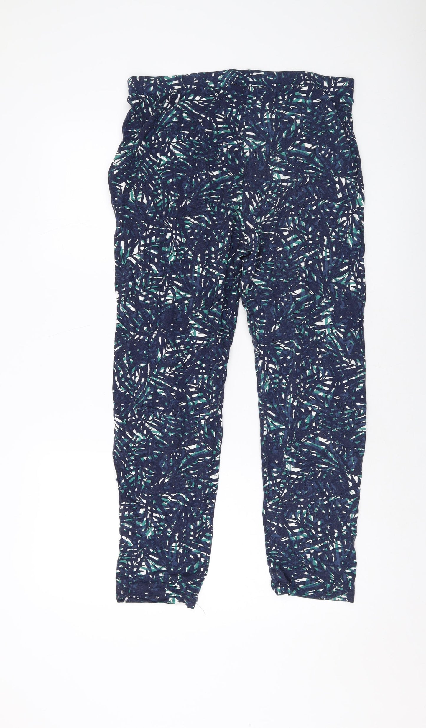 Marks and Spencer Womens Blue Geometric Viscose Trousers Size 14 L25 in Regular