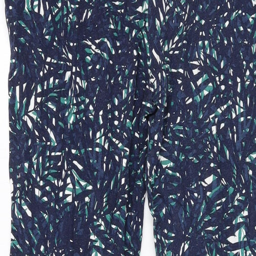 Marks and Spencer Womens Blue Geometric Viscose Trousers Size 14 L25 in Regular