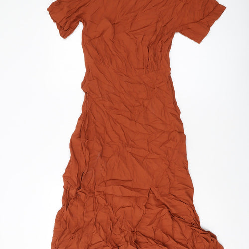 New Look Womens Brown Viscose A-Line Size 10 Round Neck Button