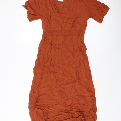 New Look Womens Brown Viscose A-Line Size 10 Round Neck Button