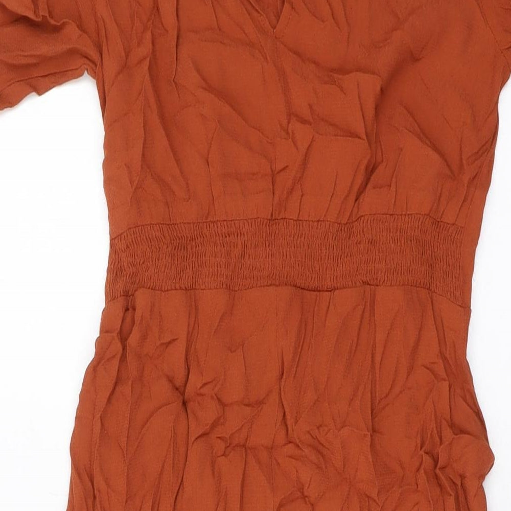 New Look Womens Brown Viscose A-Line Size 10 Round Neck Button