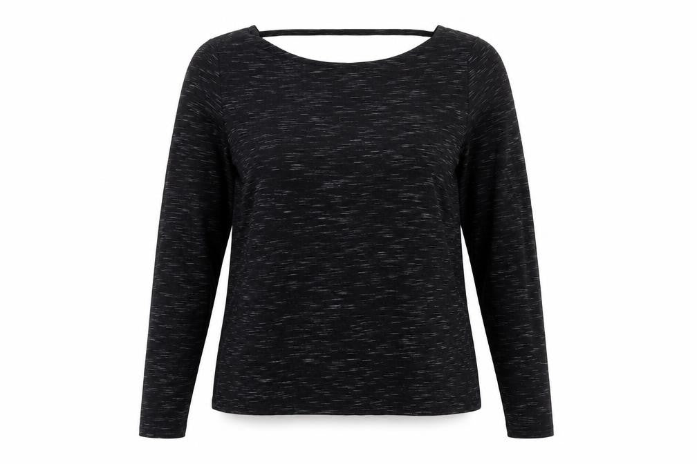 Front view of Missguided women’s black polyester basic blouse, size UK 14, round neck