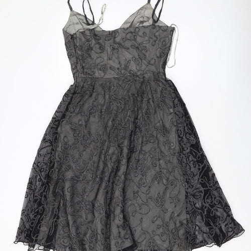 Coast Womens Black Geometric Polyester A-Line Size 12 V-Neck Zip
