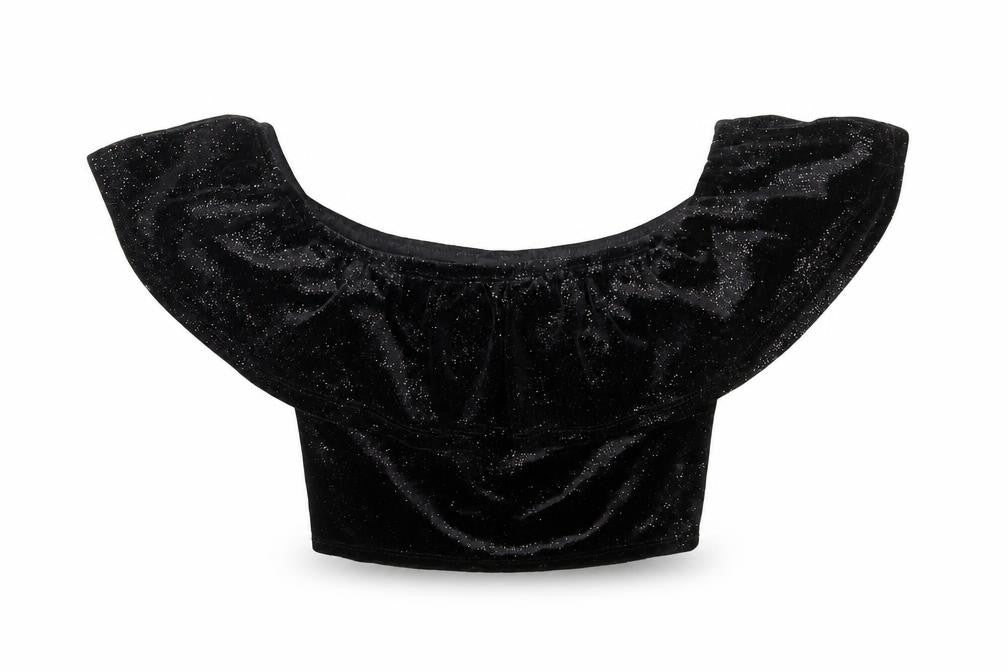 Front view of Miss Selfridge women’s black polyester cropped blouse, size UK 8, round neck