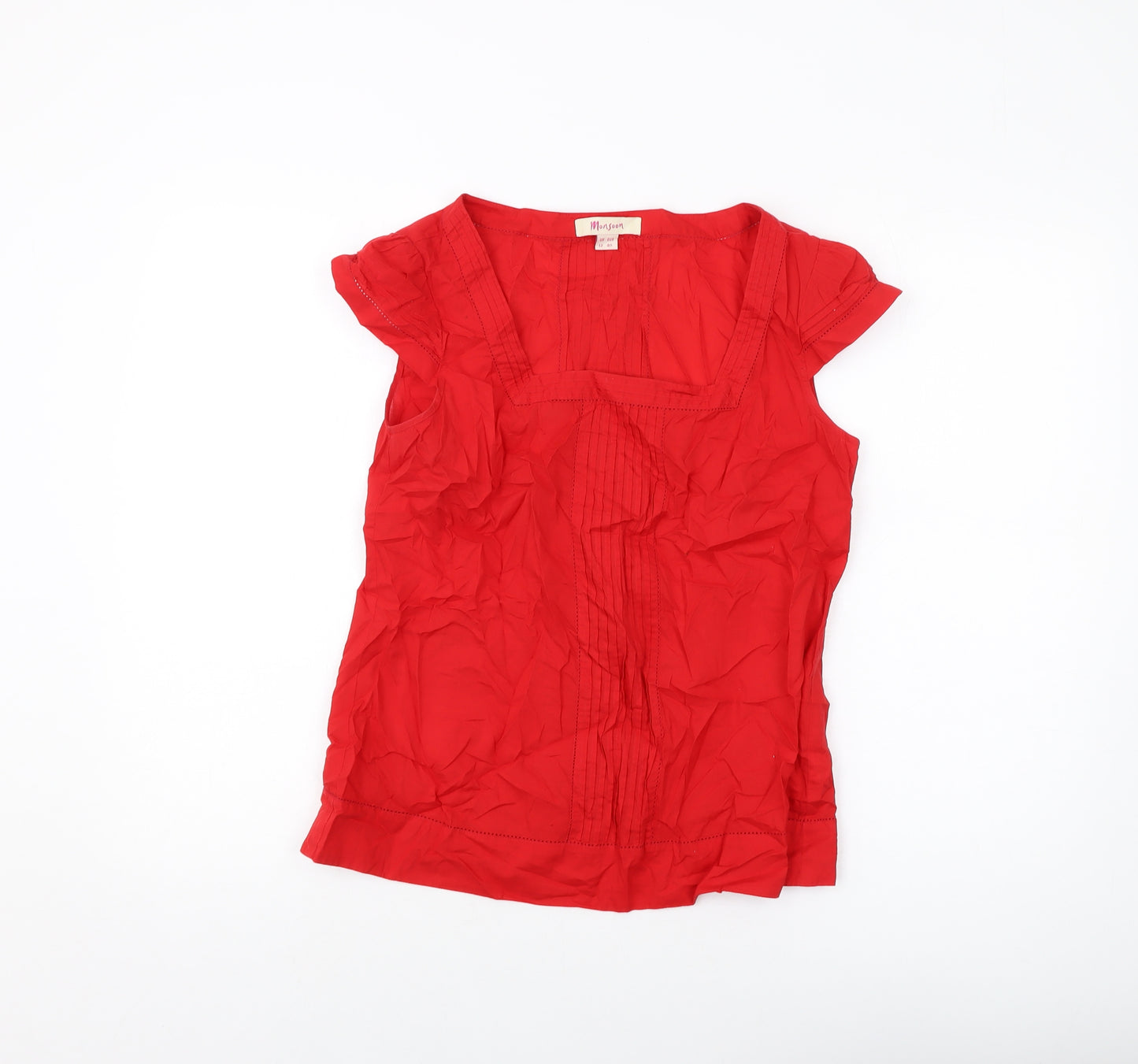 Monsoon Womens Red Cotton Basic T-Shirt Size 12 Square Neck