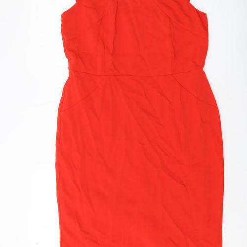 BHS Womens Red Polyester Sheath Size 16 Round Neck Button