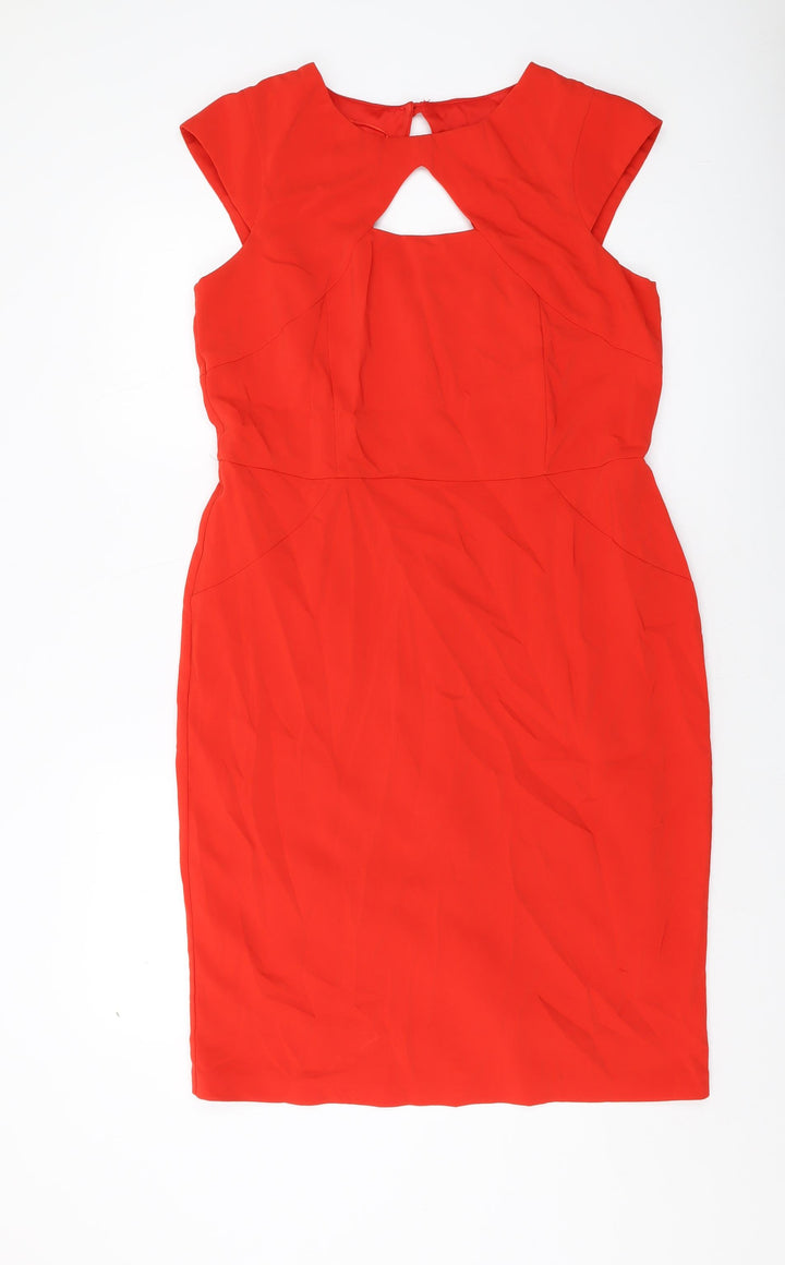 BHS Womens Red Polyester Sheath Size 16 Round Neck Button