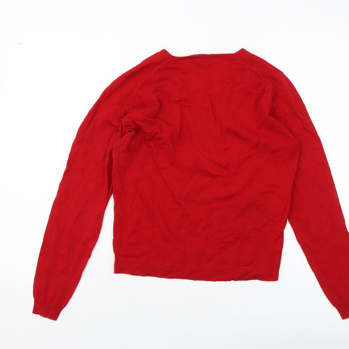 John Smedley Womens Red Round Neck Wool Pullover Jumper Size M