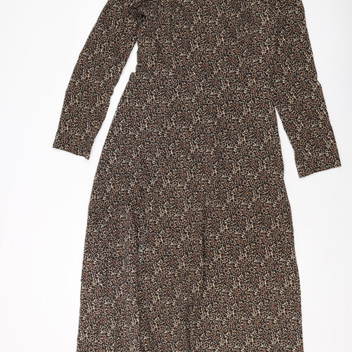 ASOS Womens Brown Animal Print Polyester A-Line Size 10 Square Neck Zip