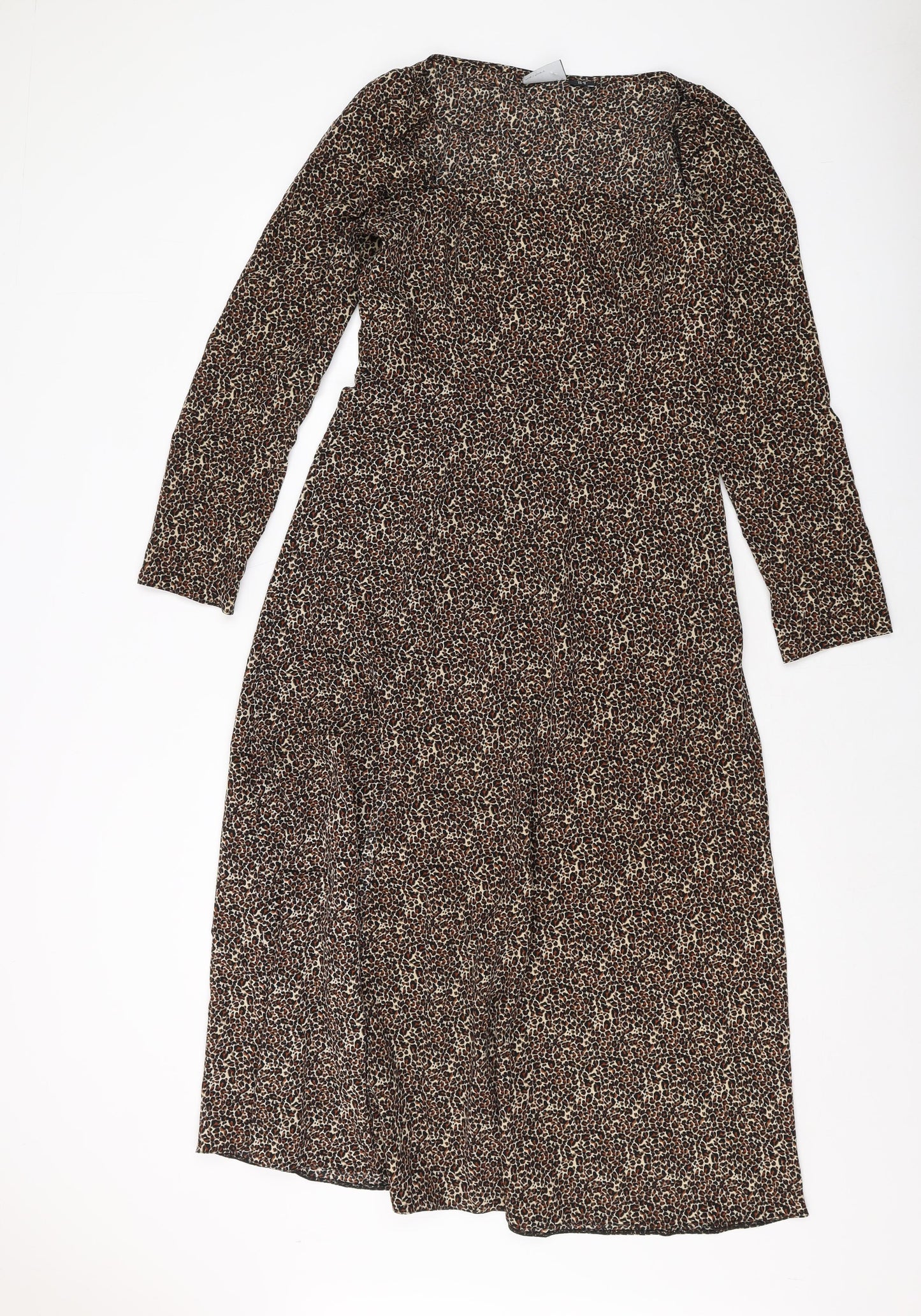 ASOS Womens Brown Animal Print Polyester A-Line Size 10 Square Neck Zip