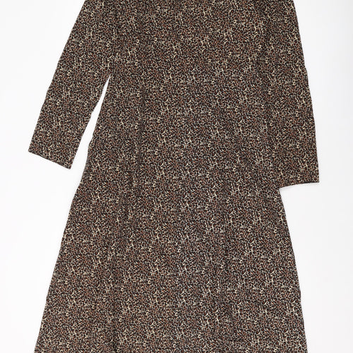 ASOS Womens Brown Animal Print Polyester A-Line Size 10 Square Neck Zip