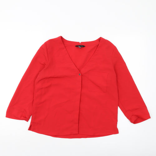 New Look Womens Red Polyester Basic Blouse Size 10 V-Neck