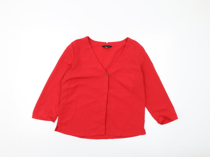 New Look Womens Red Polyester Basic Blouse Size 10 V-Neck