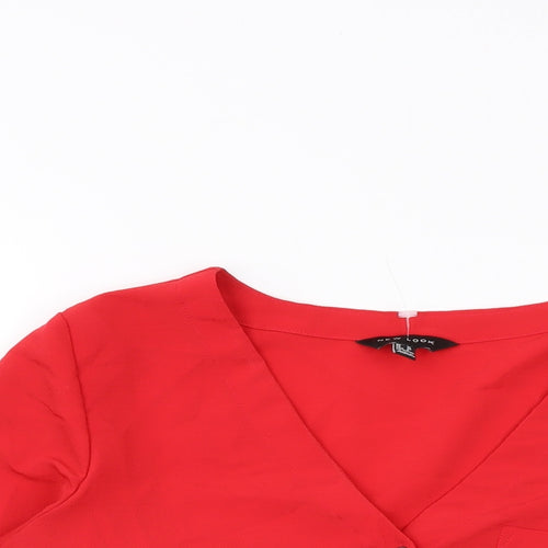 New Look Womens Red Polyester Basic Blouse Size 10 V-Neck