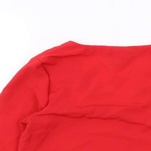 New Look Womens Red Polyester Basic Blouse Size 10 V-Neck