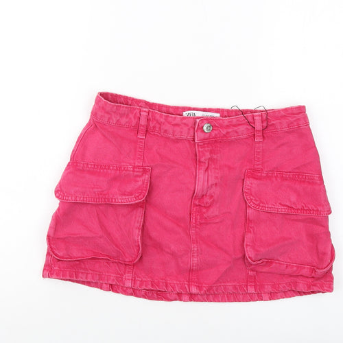 Zara Womens Pink Cotton Mini Skirt Size S Button