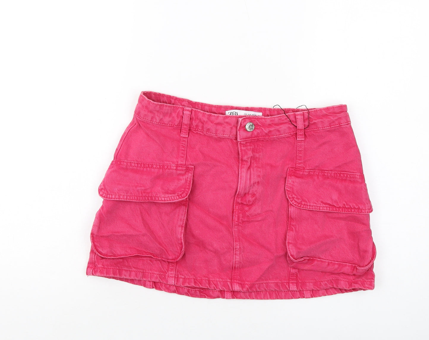 Zara Womens Pink Cotton Mini Skirt Size S Button