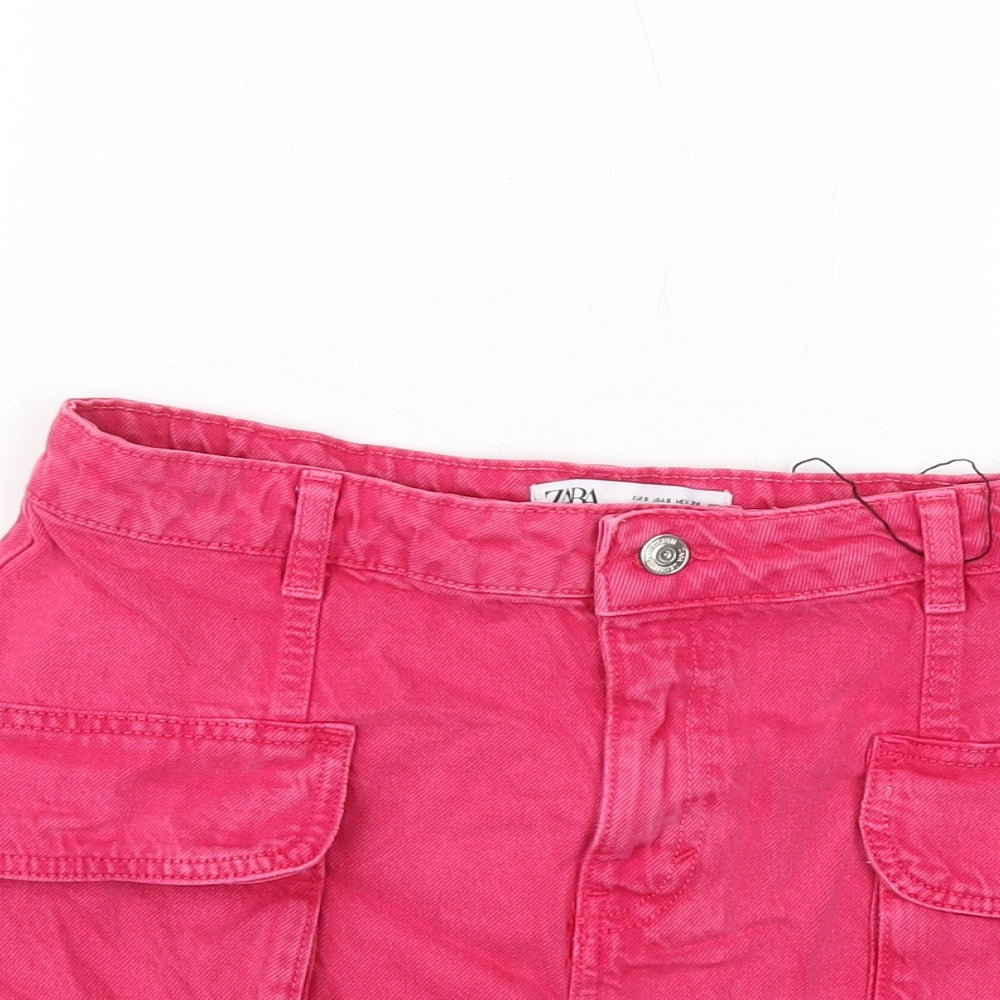 Zara Womens Pink Cotton Mini Skirt Size S Button