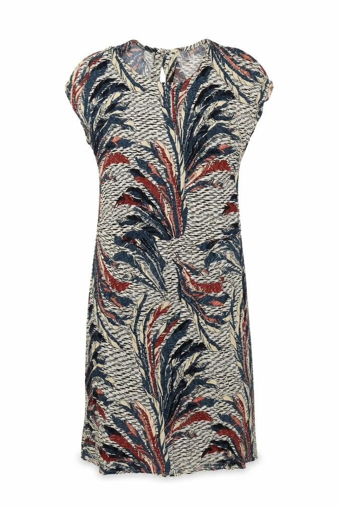 Front view of Saint Tropez women’s multicoloured geometric viscose tank dress, size S, round neck pullover