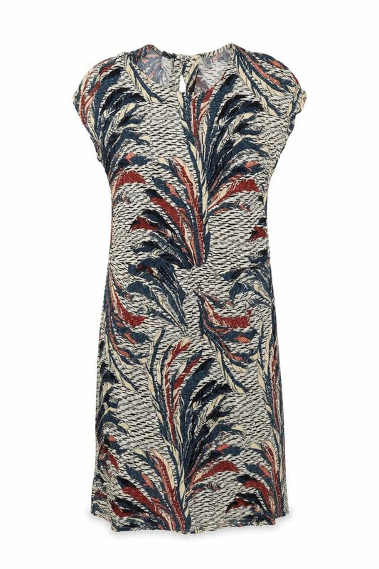 Front view of Saint Tropez women’s multicoloured geometric viscose tank dress, size S, round neck pullover