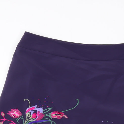 Kaliko Womens Purple Floral Polyester A-Line Skirt Size 12 Zip