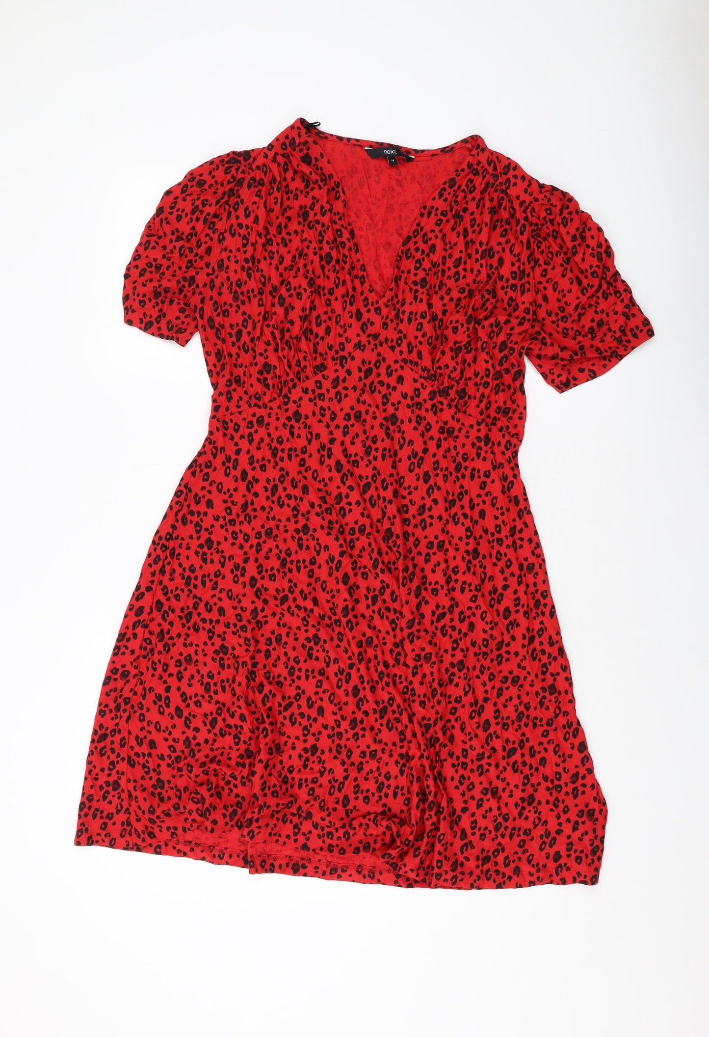 NEXT Womens Red Animal Print Viscose A-Line Size 14 V-Neck Pullover