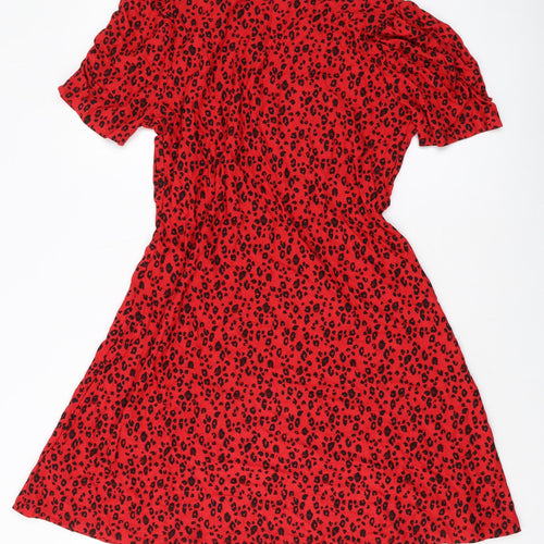 NEXT Womens Red Animal Print Viscose A-Line Size 14 V-Neck Pullover