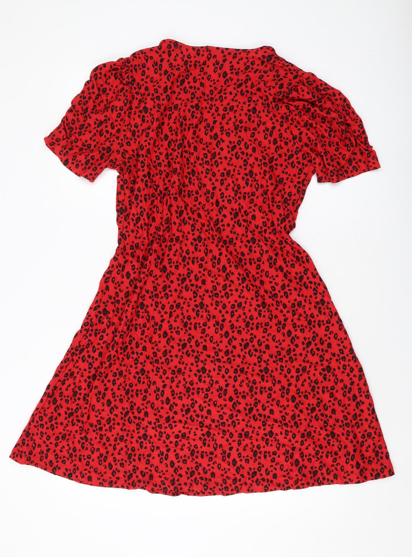 NEXT Womens Red Animal Print Viscose A-Line Size 14 V-Neck Pullover