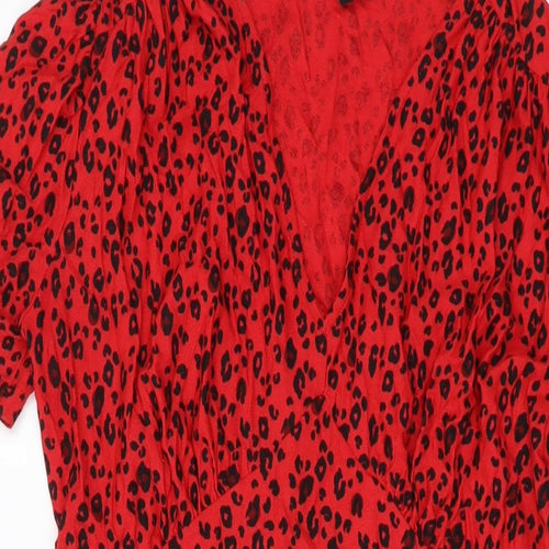 NEXT Womens Red Animal Print Viscose A-Line Size 14 V-Neck Pullover