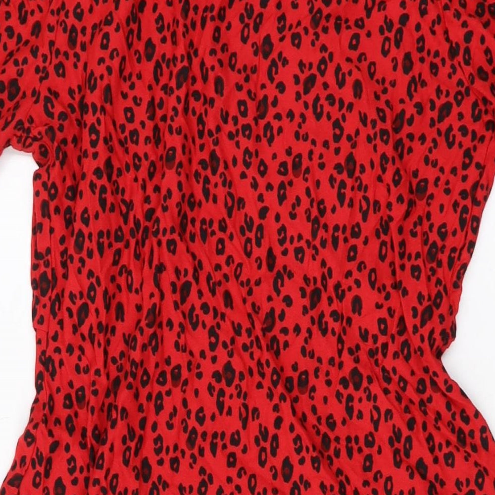 NEXT Womens Red Animal Print Viscose A-Line Size 14 V-Neck Pullover