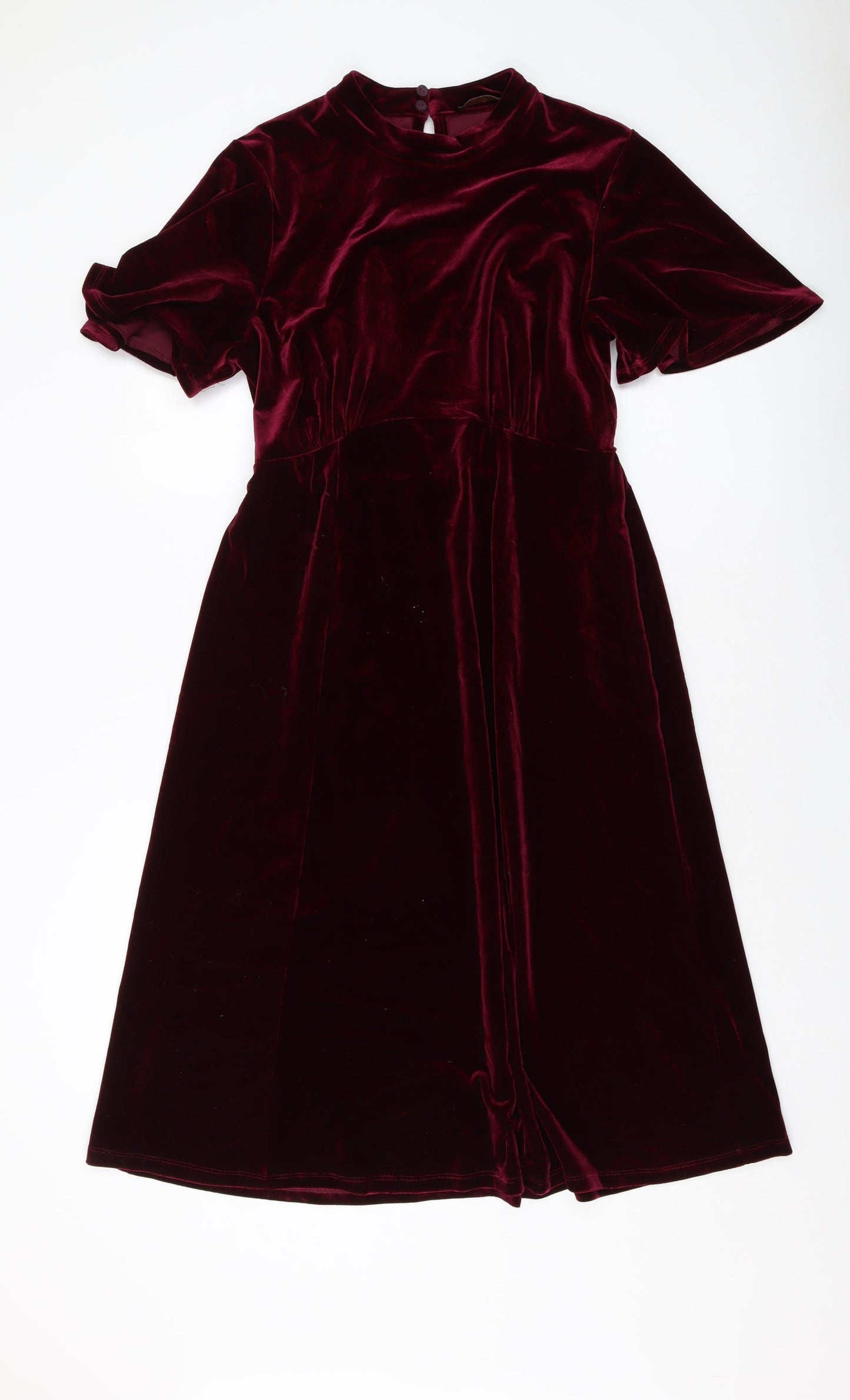 NEXT Womens Red Polyester A-Line Size 14 Mock Neck Button