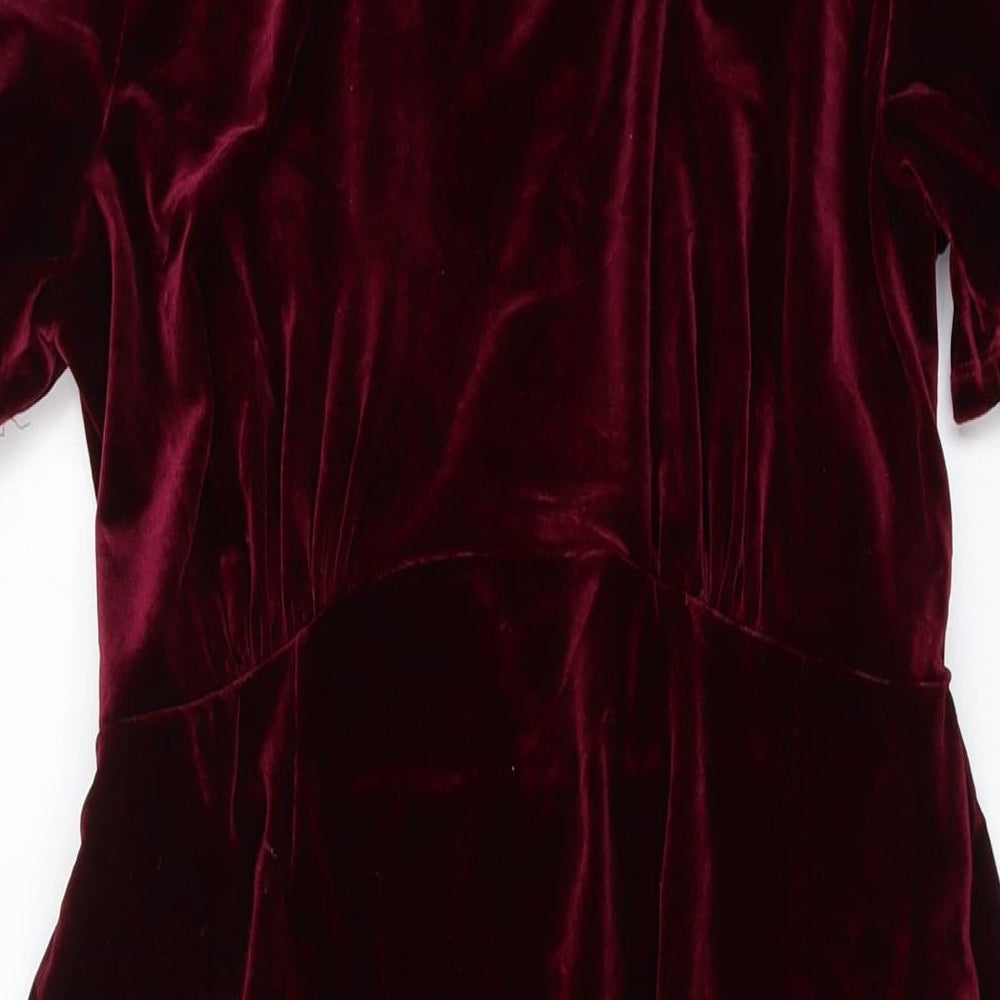 NEXT Womens Red Polyester A-Line Size 14 Mock Neck Button