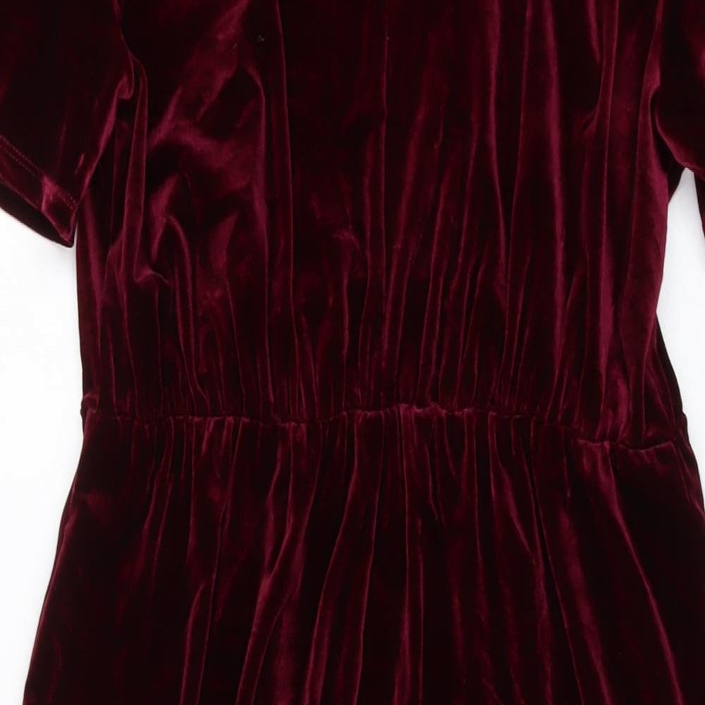NEXT Womens Red Polyester A-Line Size 14 Mock Neck Button