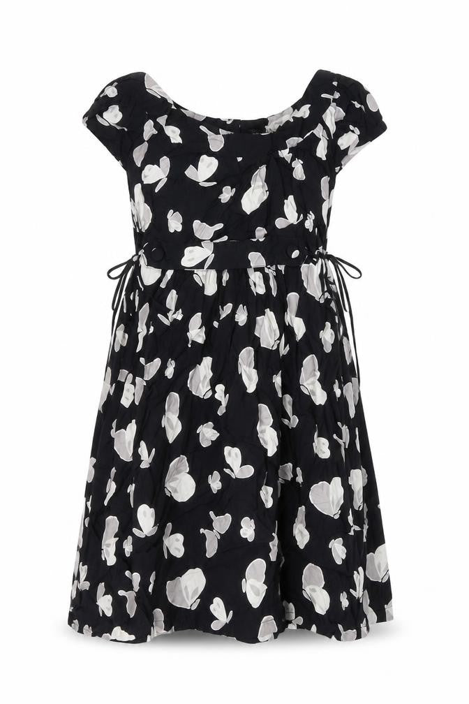 Front view of To[psho[ women’s black geometric viscose a-line, size UK 8, round neck button