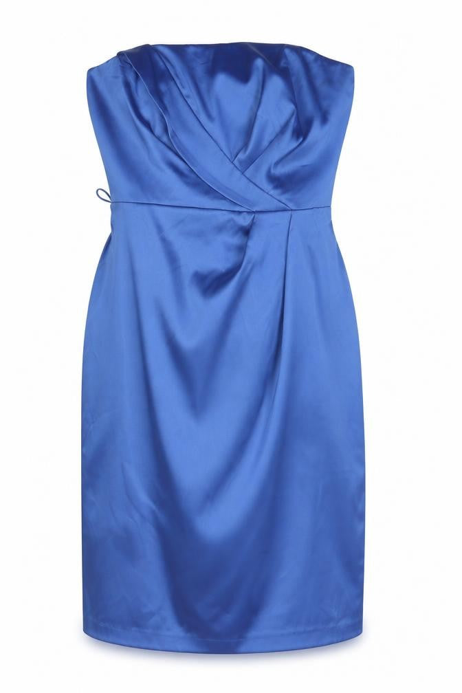 Front view of Bravissimo women’s blue polyester shift, size UK 14, square neck zip