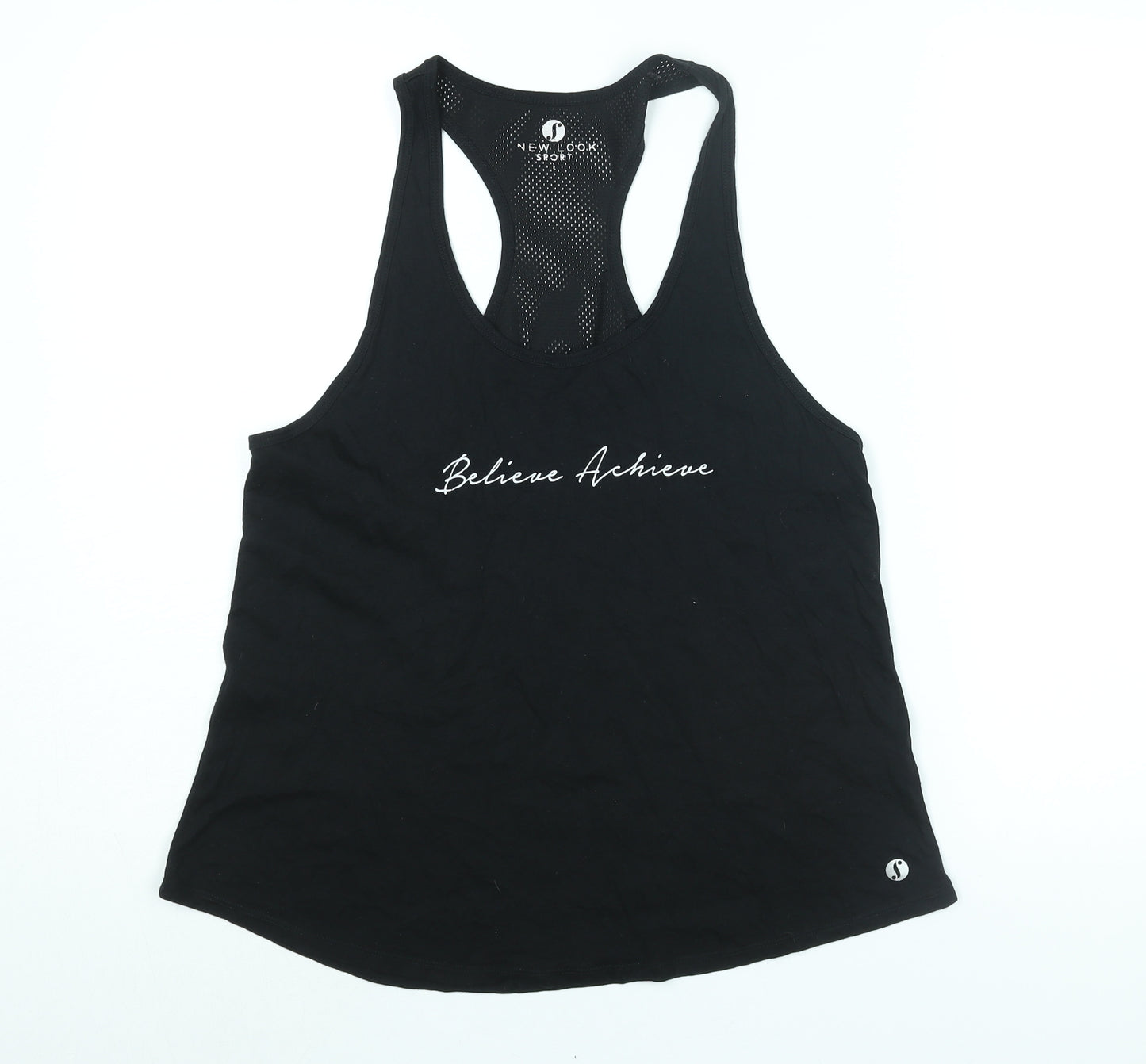 New Look Womens Black Cotton Basic Tank Size L Scoop Neck Pullover - Believe Achieve