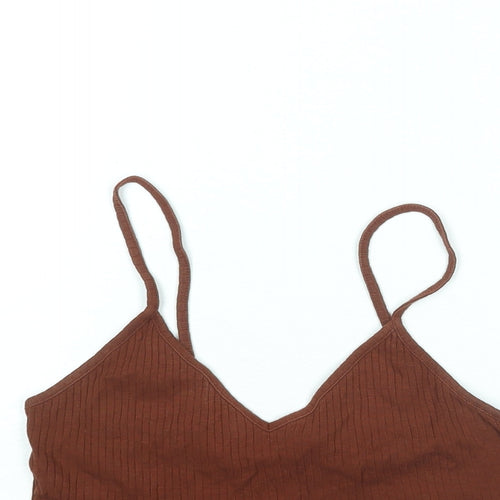 Topshop Womens Brown Cotton Cropped Tank Size 10 V-Neck - Ribbed